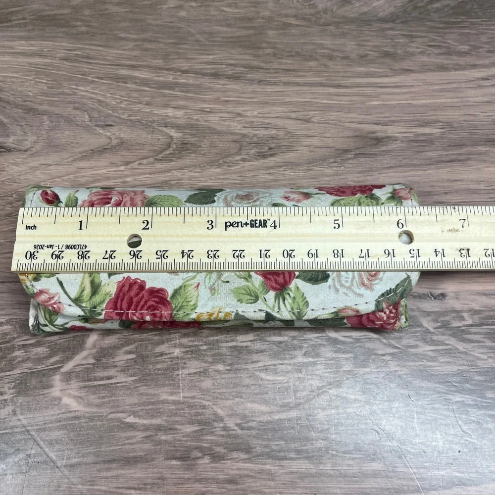 Eyeglass Case Cream Red Floral Rose Print Fabric Padded Case